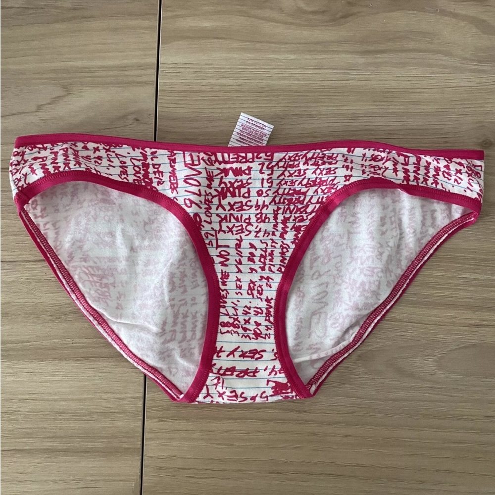 NWOT Victoria Secret PINK - White/Hot Pink Scribble Notebook Bikini - S